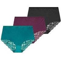 Yours Yourset 3 Pack Curve Lace Full Briefs - Green & Burgundy Red
