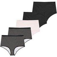 Yours Yourset 5 Pack Curve Stripe Print Full Briefs - Black & Pink