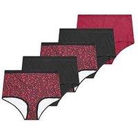 Yours Yourset 5 Pack Curve Ditsy Floral Full Briefs - Red