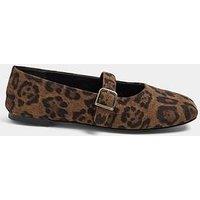 Yours Curve Extra Wide Fit Leopard Mary Jane - Brown