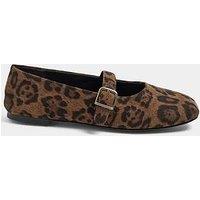 Yours Curve Wide Fit Leopard Buckle Detail Mary Jane Flats - Brown