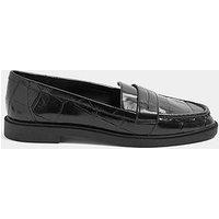 Yours Curve Extra Wide Fit Faux Leather Croc Embossed Loafers - Black