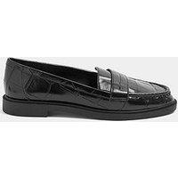 Yours Curve Wide Fit Croc Embossed Loafers - Black