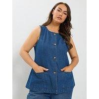 Yours Women'S Curve Denim Pocket Longline Waistcoat - Blue