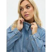 Yours Womens Curve Funnel Neck Denim Bomber Jacket - Blue