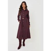 Threadbare Womens Belted Button-Through Midaxi Shirt Dress - Plum