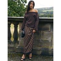 Threadbare Womens Asymmetric Lace Trim Midaxi Skirt - Brown