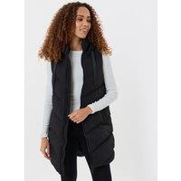 Threadbare Womens Petite Longline Padded Hooded Gilet - Black