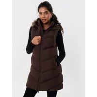 Threadbare Womens Petite Longline Hooded Padded Gilet - Brown