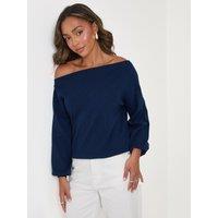 Threadbare Womens Slash Neck Soft-Touch Relaxed Jumper - Blue