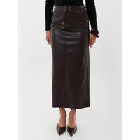 Threadbare Womens Faux Leather Maxi Front Split Skirt - Brown