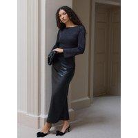 Threadbare Womens Faux Leather Side Split Maxi Skirt - Black