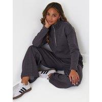 Threadbare Funnel Neck Wide Leg Sweat Set In Charcoal Grey