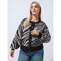 Yours Curve Zebra Print Cardigan - Grey