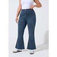 Yours Curve Flare Seam Detail Jeans - Blue