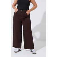 Yours Curve Wide Leg Jeans - Brown