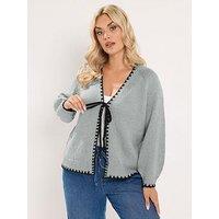 Yours Curve Tie Front Cardigan - Grey