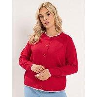 Yours Curve Blanket Stitch Cardigan - Red