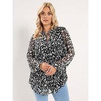 Yours Curve Frill Neck Lined Blouse - Black