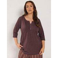 Yours Curve Pintuck Henley Top - Brown