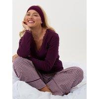 Threadbare Womens Cotton Long Pyjama Set - Purple