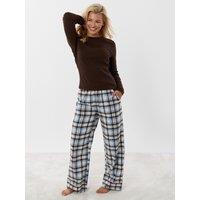Threadbare Womens Long Sleeve Checked Pyjama Set - Brown