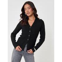 Threadbare Womens Wool Blend V Neck Button-Through Cardigan - Black