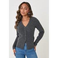 Threadbare Womens V Neck Ribbed Knit Cardigan - Grey