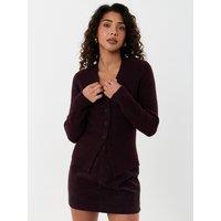 Threadbare Wool Blend V Neck Cardigan In Plum