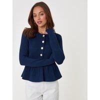 Threadbare Crew Neck Peplum Cardigan In Navy