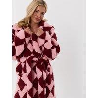 Threadbare Harlequin Hooded Dressing Gown In Pink & Red