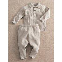 Mamas & Papas Baby Boys 2 Piece Knitted Polo Collar Jumper & Rib Trousers Set - Cream