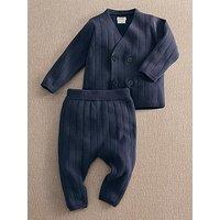 Mamas & Papas Baby Boys 2 Piece Knitted Wrap Cardigan & Rib Trousers Set - Navy