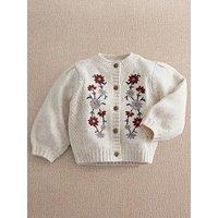 Mamas & Papas Baby Girls Embroidered Flower Cardigan - Cream