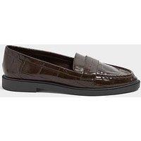 Yours Curve Extra Wide Fit Croc Embossed Loafers - Brown