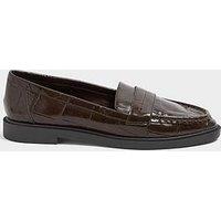 Yours Curve Wide Fit Croc Embossed Loafers - Brown
