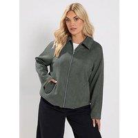 Yours Curve Suedette Bomber Jacket - Grey