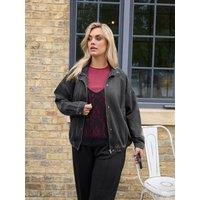 Yours Womens Curve Funnel Neck Denim Bomber Jacket - Black