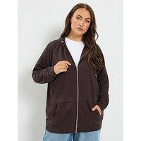Yours Curve Zip Through Hoodie - Brown
