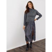 Threadbare Womens Crinkle Satin Lace Split Jumper Dress - Grey