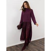 Threadbare Womens Jumper Dress With Crinkle Satin Skirt - Purple