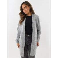 Threadbare Womens Longline Open Front Knitted Cardigan - Grey