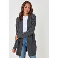 Threadbare Womens Longline Open Front Ribbed Collar Cardigan - Grey