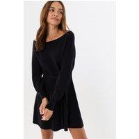 Threadbare Womens Slash Neck Belted Mini Jumper Dress - Black