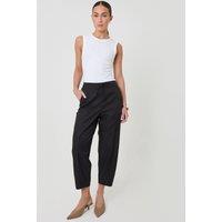 Threadbare Womens Curved Seam Tie Waist Barrel Leg Trousers - Black
