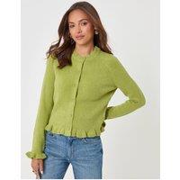 Threadbare Womens Ruffle Hem Raglan Sleeve Button-Through Cardigan - Green