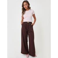 Threadbare Womens Pleated Tie Waist Wide Leg Trousers - Brown
