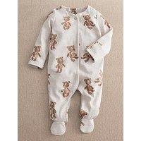 Mamas & Papas Baby Unisex Bear Print Sleepsuit - White