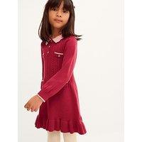 Monsoon Girls Berry Cable Knitted Dress - Dark Red