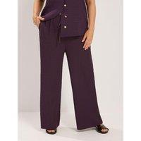 Yours Curve Crinkle Wide Leg 30 Trousers - Purple